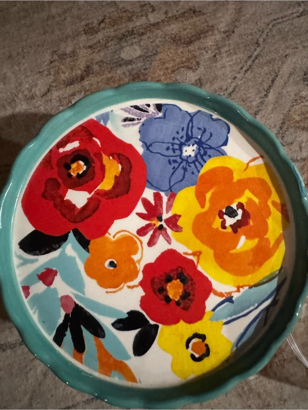 Hand-Painted Turquoise Floral Mini Cake Stand with Glass Dome